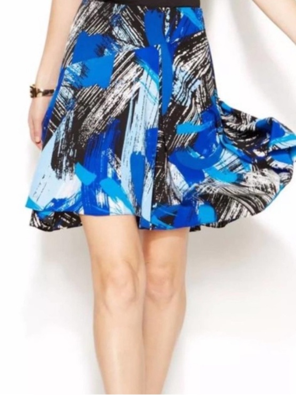 Vince Camuto Blue & Black Abstract Circle Skirt Sz 8